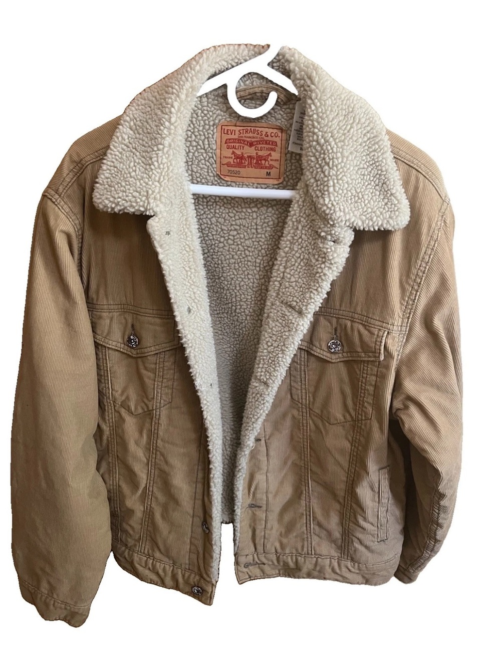 Levi’s 70520 Sherpa Corduroy Trucker Jacket Men M Tan Beige EUC